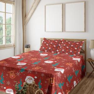Ambesonne Holiday Flat Sheet, Various Different Snowflakes with Rich Details Christmas Season in Wintertime, Soft Comfortable Top Sheet Decorative Bedding 1 Piece, Queen Size, White and Vermilion(Red Multicolor)