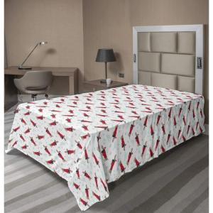 Ambesonne Holiday Flat Sheet, Various Different Snowflakes with Rich Details Christmas Season in Wintertime, Soft Comfortable Top Sheet Decorative Bedding 1 Piece, Queen Size, White and Vermilion(Warm Taupe Dark Pink)