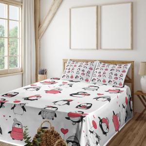 Ambesonne Holiday Flat Sheet, Various Different Snowflakes with Rich Details Christmas Season in Wintertime, Soft Comfortable Top Sheet Decorative Bedding 1 Piece, Queen Size, White and Vermilion(Dark Coral White Black)