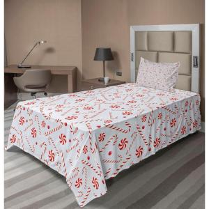 Ambesonne Holiday Flat Sheet, Various Different Snowflakes with Rich Details Christmas Season in Wintertime, Soft Comfortable Top Sheet Decorative Bedding 1 Piece, Queen Size, White and Vermilion(Red White Coconut)