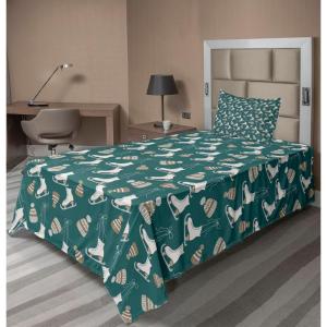 Ambesonne Holiday Flat Sheet, Various Different Snowflakes with Rich Details Christmas Season in Wintertime, Soft Comfortable Top Sheet Decorative Bedding 1 Piece, Queen Size, White and Vermilion(Pale Brown White and Teal)