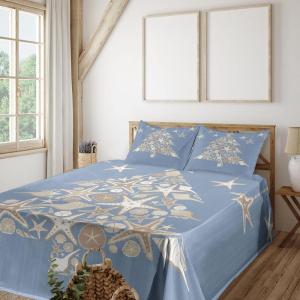 Ambesonne Holiday Flat Sheet, Various Different Snowflakes with Rich Details Christmas Season in Wintertime, Soft Comfortable Top Sheet Decorative Bedding 1 Piece, Queen Size, White and Vermilion(Beige Cream)