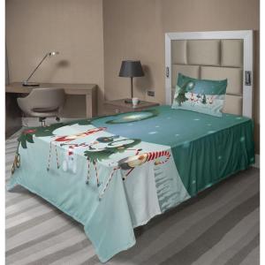 Ambesonne Holiday Flat Sheet, Various Different Snowflakes with Rich Details Christmas Season in Wintertime, Soft Comfortable Top Sheet Decorative Bedding 1 Piece, Queen Size, White and Vermilion(Teal and Multicolor)