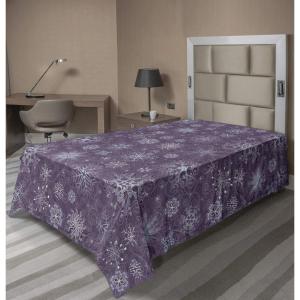 Ambesonne Holiday Flat Sheet, Various Different Snowflakes with Rich Details Christmas Season in Wintertime, Soft Comfortable Top Sheet Decorative Bedding 1 Piece, Queen Size, White and Vermilion(Violet)