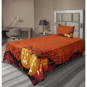 Ambesonne Holiday Flat Sheet, Various Different Snowflakes with Rich Details Christmas Season in Wintertime, Soft Comfortable Top Sheet Decorative Bedding 1 Piece, Queen Size, White and Vermilion(Marigold Orange Black)