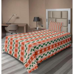 Ambesonne Holiday Flat Sheet, Various Different Snowflakes with Rich Details Christmas Season in Wintertime, Soft Comfortable Top Sheet Decorative Bedding 1 Piece, Queen Size, White and Vermilion(Ruby Fern Green)