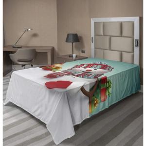 Ambesonne Holiday Flat Sheet, Various Different Snowflakes with Rich Details Christmas Season in Wintertime, Soft Comfortable Top Sheet Decorative Bedding 1 Piece, Queen Size, White and Vermilion(Multicolor Turquoise)