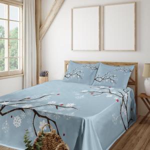 Ambesonne Holiday Flat Sheet, Various Different Snowflakes with Rich Details Christmas Season in Wintertime, Soft Comfortable Top Sheet Decorative Bedding 1 Piece, Queen Size, White and Vermilion(Blue Grey Dark Cocoa)
