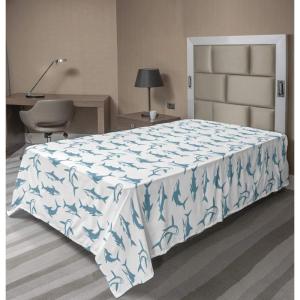 Ambesonne Holiday Flat Sheet, Various Different Snowflakes with Rich Details Christmas Season in Wintertime, Soft Comfortable Top Sheet Decorative Bedding 1 Piece, Queen Size, White and Vermilion(Blue White)