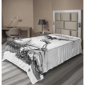 Ambesonne Holiday Flat Sheet, Various Different Snowflakes with Rich Details Christmas Season in Wintertime, Soft Comfortable Top Sheet Decorative Bedding 1 Piece, Queen Size, White and Vermilion(Black and White)