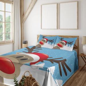 Ambesonne Holiday Flat Sheet, Various Different Snowflakes with Rich Details Christmas Season in Wintertime, Soft Comfortable Top Sheet Decorative Bedding 1 Piece, Queen Size, White and Vermilion(Pale Blue Red Pale Brown)