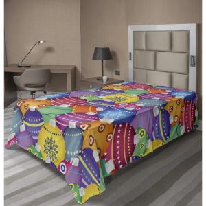 Ambesonne Holiday Flat Sheet, Various Different Snowflakes with Rich Details Christmas Season in Wintertime, Soft Comfortable Top Sheet Decorative Bedding 1 Piece, Queen Size, White and Vermilion(Purple Yellow)