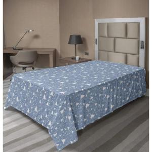 Ambesonne Holiday Flat Sheet, Various Different Snowflakes with Rich Details Christmas Season in Wintertime, Soft Comfortable Top Sheet Decorative Bedding 1 Piece, Queen Size, White and Vermilion(Blue Grey and White)
