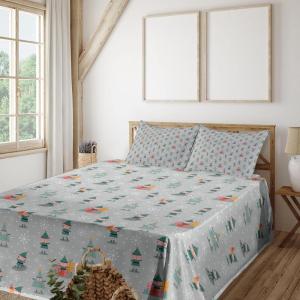Ambesonne Holiday Flat Sheet, Various Different Snowflakes with Rich Details Christmas Season in Wintertime, Soft Comfortable Top Sheet Decorative Bedding 1 Piece, Queen Size, White and Vermilion(Sea Green Pale Grey)