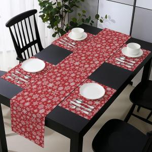 Ambesonne Holiday Table Runner & Placemats, Repetitive Snowflakes with Rich Details Christmas Season in Wintertime, Set for Dining Table Decor, Placemat 4 pcs + Runner 16″x72″, White and Vermilion