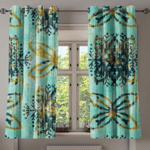 Ambesonne Jungle Boho Grommet Curtain, Dreamy Silhouettes of Leafy Scene with Neutral Colors Grunge Art, Decorative 2-Panel Window Drapes for Bedroom Living Room, 50″ x 54″, Yellow Green Apple Green(Turquoise and Pale Coffee)