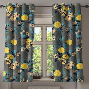 Ambesonne Jungle Boho Grommet Curtain, Dreamy Silhouettes of Leafy Scene with Neutral Colors Grunge Art, Decorative 2-Panel Window Drapes for Bedroom Living Room, 50″ x 54″, Yellow Green Apple Green(Yellow Dark Turquoise)