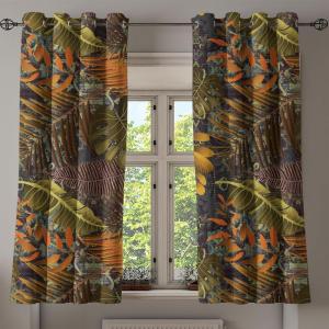 Ambesonne Jungle Boho Grommet Curtain, Dreamy Silhouettes of Leafy Scene with Neutral Colors Grunge Art, Decorative 2-Panel Window Drapes for Bedroom Living Room, 50″ x 54″, Yellow Green Apple Green(Forest Green Burnt Sienna)