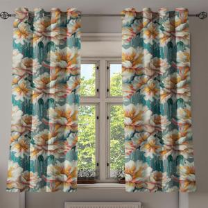 Ambesonne Jungle Boho Grommet Curtain, Dreamy Silhouettes of Leafy Scene with Neutral Colors Grunge Art, Decorative 2-Panel Window Drapes for Bedroom Living Room, 50″ x 54″, Yellow Green Apple Green(Amber Teal Cadet Blue)