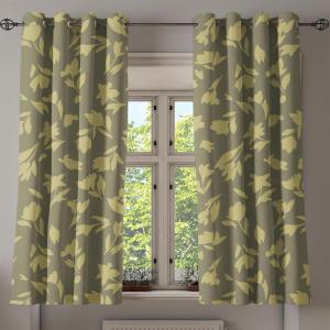 Ambesonne Jungle Boho Grommet Curtain, Dreamy Silhouettes of Leafy Scene with Neutral Colors Grunge Art, Decorative 2-Panel Window Drapes for Bedroom Living Room, 50″ x 54″, Yellow Green Apple Green(Pale Khaki and Slate Brown)