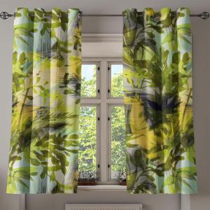 Ambesonne Jungle Boho Grommet Curtain, Dreamy Silhouettes of Leafy Scene with Neutral Colors Grunge Art, Decorative 2-Panel Window Drapes for Bedroom Living Room, 50″ x 54″, Yellow Green Apple Green(Yellow Green Apple Green)