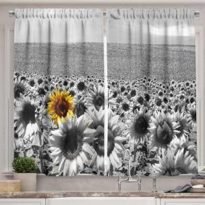 Ambesonne Kitchen Decor Collection, Sunset View on The Beach Shore Waves Surf Modern Home Decor Rocks Boats Sea Scenery, Window Treatments for Kitchen Curtains 2 Panels, 55X39 Inches, Blue Orange(Grey Yellow)