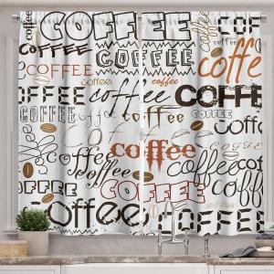 Ambesonne Kitchen Decor Collection, Sunset View on The Beach Shore Waves Surf Modern Home Decor Rocks Boats Sea Scenery, Window Treatments for Kitchen Curtains 2 Panels, 55X39 Inches, Blue Orange(Black Brown)