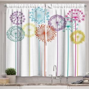 Ambesonne Kitchen Decor Collection, Sunset View on The Beach Shore Waves Surf Modern Home Decor Rocks Boats Sea Scenery, Window Treatments for Kitchen Curtains 2 Panels, 55X39 Inches, Blue Orange(Blue Purple)