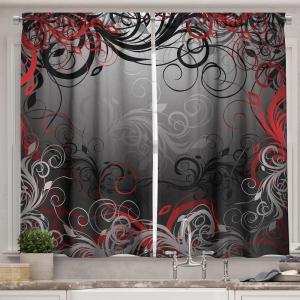 Ambesonne Kitchen Decor Collection, Sunset View on The Beach Shore Waves Surf Modern Home Decor Rocks Boats Sea Scenery, Window Treatments for Kitchen Curtains 2 Panels, 55X39 Inches, Blue Orange(Charcoal Grey Pale Ruby)