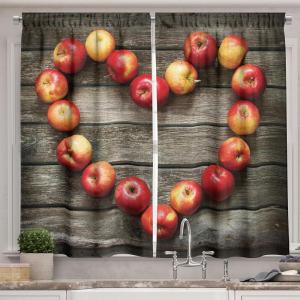 Ambesonne Kitchen Decor Collection, Sunset View on The Beach Shore Waves Surf Modern Home Decor Rocks Boats Sea Scenery, Window Treatments for Kitchen Curtains 2 Panels, 55X39 Inches, Blue Orange(Brown Red)
