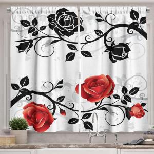 Ambesonne Kitchen Decor Collection, Sunset View on The Beach Shore Waves Surf Modern Home Decor Rocks Boats Sea Scenery, Window Treatments for Kitchen Curtains 2 Panels, 55X39 Inches, Blue Orange(Vermilion Grey)