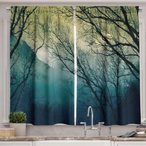 Ambesonne Kitchen Decor Collection, Sunset View on The Beach Shore Waves Surf Modern Home Decor Rocks Boats Sea Scenery, Window Treatments for Kitchen Curtains 2 Panels, 55X39 Inches, Blue Orange(Petrol Blue)