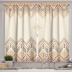 Ambesonne Kitchen Decor Collection, Sunset View on The Beach Shore Waves Surf Modern Home Decor Rocks Boats Sea Scenery, Window Treatments for Kitchen Curtains 2 Panels, 55X39 Inches, Blue Orange(Amber Peach)