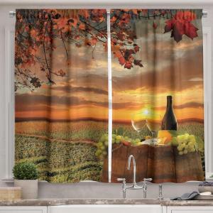 Ambesonne Kitchen Decor Collection, Sunset View on The Beach Shore Waves Surf Modern Home Decor Rocks Boats Sea Scenery, Window Treatments for Kitchen Curtains 2 Panels, 55X39 Inches, Blue Orange(Green Orange)
