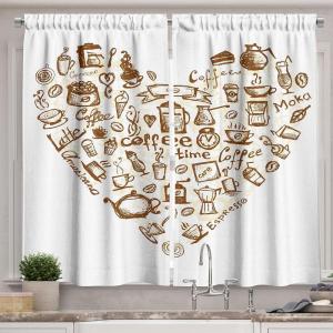 Ambesonne Kitchen Decor Collection, Sunset View on The Beach Shore Waves Surf Modern Home Decor Rocks Boats Sea Scenery, Window Treatments for Kitchen Curtains 2 Panels, 55X39 Inches, Blue Orange(Brown White)