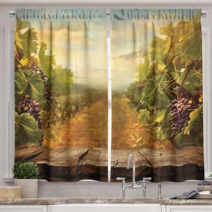 Ambesonne Kitchen Decor Collection, Sunset View on The Beach Shore Waves Surf Modern Home Decor Rocks Boats Sea Scenery, Window Treatments for Kitchen Curtains 2 Panels, 55X39 Inches, Blue Orange(Green Brown Blue)