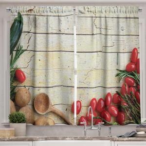 Ambesonne Kitchen Decor Collection, Sunset View on The Beach Shore Waves Surf Modern Home Decor Rocks Boats Sea Scenery, Window Treatments for Kitchen Curtains 2 Panels, 55X39 Inches, Blue Orange(Brown Green)