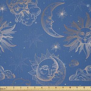 Ambesonne Mid Century Fabric by The Yard, Abstract Christmas Holiday Tree Illustrations Inspired by The Fifties, Decorative Fabric for Upholstery and Home Accents, 3 Yards, Black Yellow(Sea Blue and Warm Taupe)
