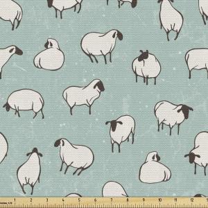 Ambesonne Mid Century Fabric by The Yard, Abstract Christmas Holiday Tree Illustrations Inspired by The Fifties, Decorative Fabric for Upholstery and Home Accents, 3 Yards, Black Yellow(Seafoam Eggshell)