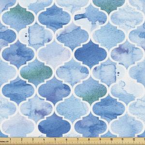 Ambesonne Mid Century Fabric by The Yard, Abstract Christmas Holiday Tree Illustrations Inspired by The Fifties, Decorative Fabric for Upholstery and Home Accents, 3 Yards, Black Yellow(Pale Blue)
