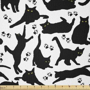 Ambesonne Mid Century Fabric by The Yard, Abstract Christmas Holiday Tree Illustrations Inspired by The Fifties, Decorative Fabric for Upholstery and Home Accents, 3 Yards, Black Yellow(Charcoal White)