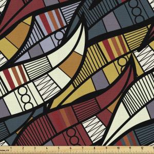 Ambesonne Mid Century Fabric by The Yard, Abstract Christmas Holiday Tree Illustrations Inspired by The Fifties, Decorative Fabric for Upholstery and Home Accents, 3 Yards, Black Yellow(Ruby Grey)