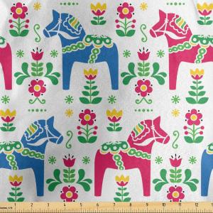 Ambesonne Mid Century Fabric by The Yard, Abstract Christmas Holiday Tree Illustrations Inspired by The Fifties, Decorative Fabric for Upholstery and Home Accents, 3 Yards, Black Yellow(Pink Blue)