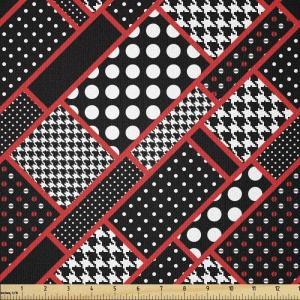 Ambesonne Mid Century Fabric by The Yard, Abstract Christmas Holiday Tree Illustrations Inspired by The Fifties, Decorative Fabric for Upholstery and Home Accents, 3 Yards, Black Yellow(Black White Scarlet)