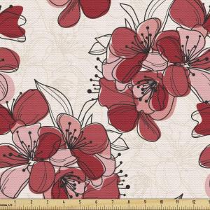Ambesonne Mid Century Fabric by The Yard, Abstract Christmas Holiday Tree Illustrations Inspired by The Fifties, Decorative Fabric for Upholstery and Home Accents, 3 Yards, Black Yellow(Cream Pink)
