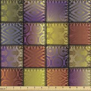 Ambesonne Mid Century Fabric by The Yard, Abstract Christmas Holiday Tree Illustrations Inspired by The Fifties, Decorative Fabric for Upholstery and Home Accents, 3 Yards, Black Yellow(Pastel Purple)