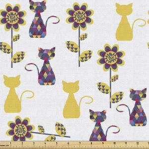 Ambesonne Mid Century Fabric by The Yard, Abstract Christmas Holiday Tree Illustrations Inspired by The Fifties, Decorative Fabric for Upholstery and Home Accents, 3 Yards, Black Yellow(White Yellow)