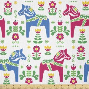Ambesonne Mid Century Fabric by The Yard, Abstract Christmas Holiday Tree Illustrations Inspired by The Fifties, Decorative Fabric for Upholstery and Home Accents, 3 Yards, Black Yellow(Blue Magenta)