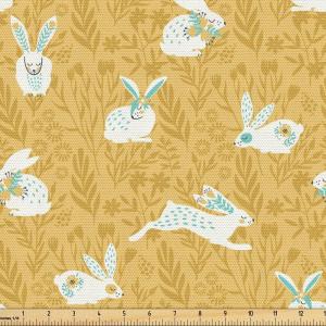 Ambesonne Mid Century Fabric by The Yard, Abstract Christmas Holiday Tree Illustrations Inspired by The Fifties, Decorative Fabric for Upholstery and Home Accents, 3 Yards, Black Yellow(Mustard Seafoam White)
