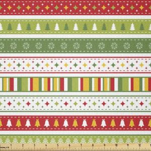 Ambesonne Mid Century Fabric by The Yard, Abstract Christmas Holiday Tree Illustrations Inspired by The Fifties, Decorative Fabric for Upholstery and Home Accents, 3 Yards, Black Yellow(Lime Green Yellow Red)